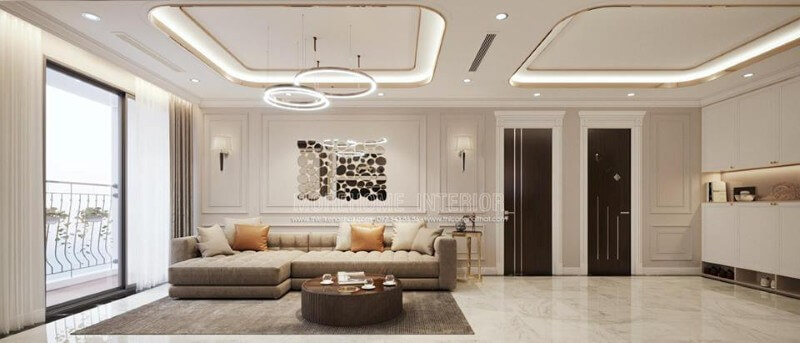 Bộ sofa bọc da màu nâu sữa mang đến vẻ đẹp ấn tượng cho không gian Mẫu thiết kế nội thất chung cư đẹp