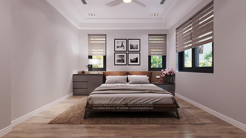 Giường ngủ đôi gỗ óc chó cao cấp được trang bị tại biệt thự Starlake Tây Hồ Hà Nội mang lại sự sang trọng và đẳng cấp.